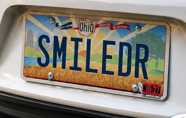 Dr. Shannon Skiba's Ohio license plate reading SMILEDR